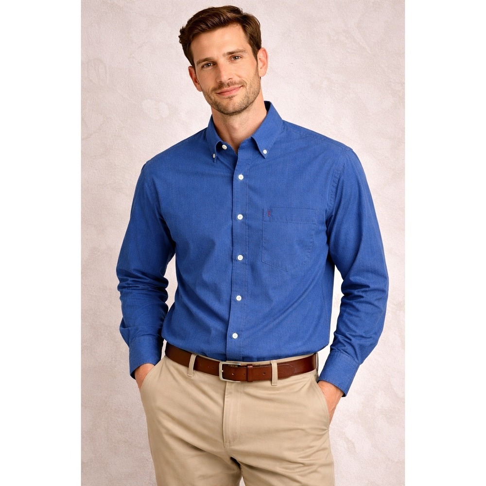 IZOD Premium Essentials Shirt Mens M Medium‎ Blue Check Button Down Shirt